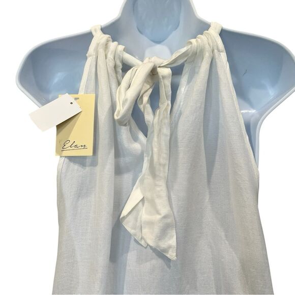ELAN Linen Blend Tiered Halter Maxi Dress Relaxed Fit High Neck White Medium NWT - Picture 11 of 15